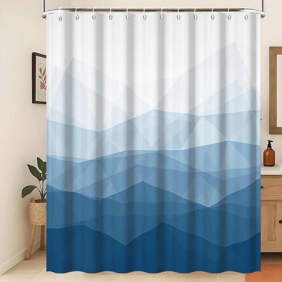 Omgoods - Abstract Blauw Douchegordijn 150x180 cm met Geometrische Lijnen
