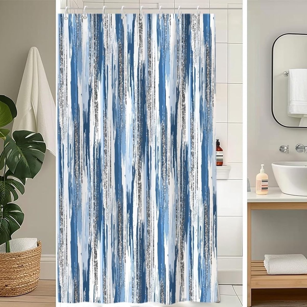 Omgoods - Douchegordijn 120 x 200 cm - Schimmelbestendig en Waterdicht met Modern Blauw-Grijs Patroon