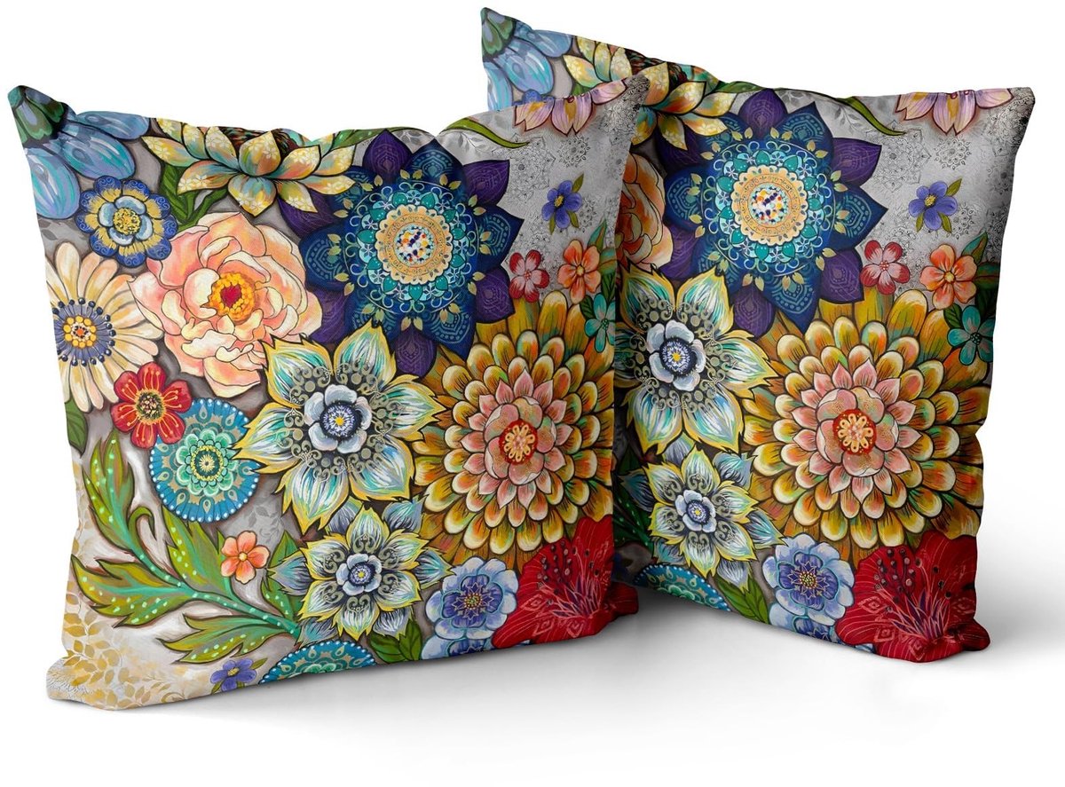 Omgoods - Boho Bloemen Kussenhoezen Set van 2 56x50cm - Kleurrijke Decoratieve Kussens voor Slaapkamer en Woonkamer