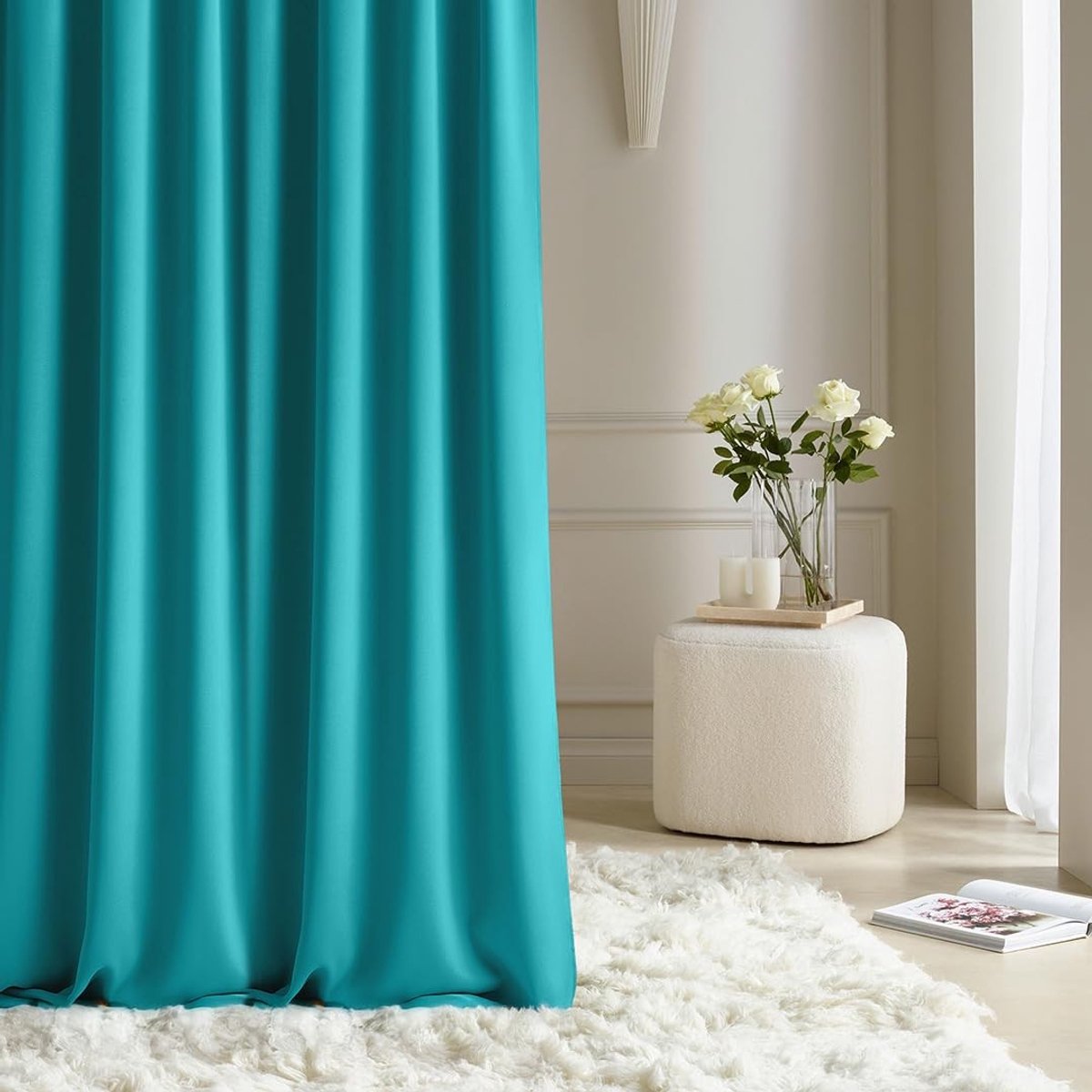 Omgoods - Aura gordijnen met ruffles - 140x280 cm, turquoise, blackout