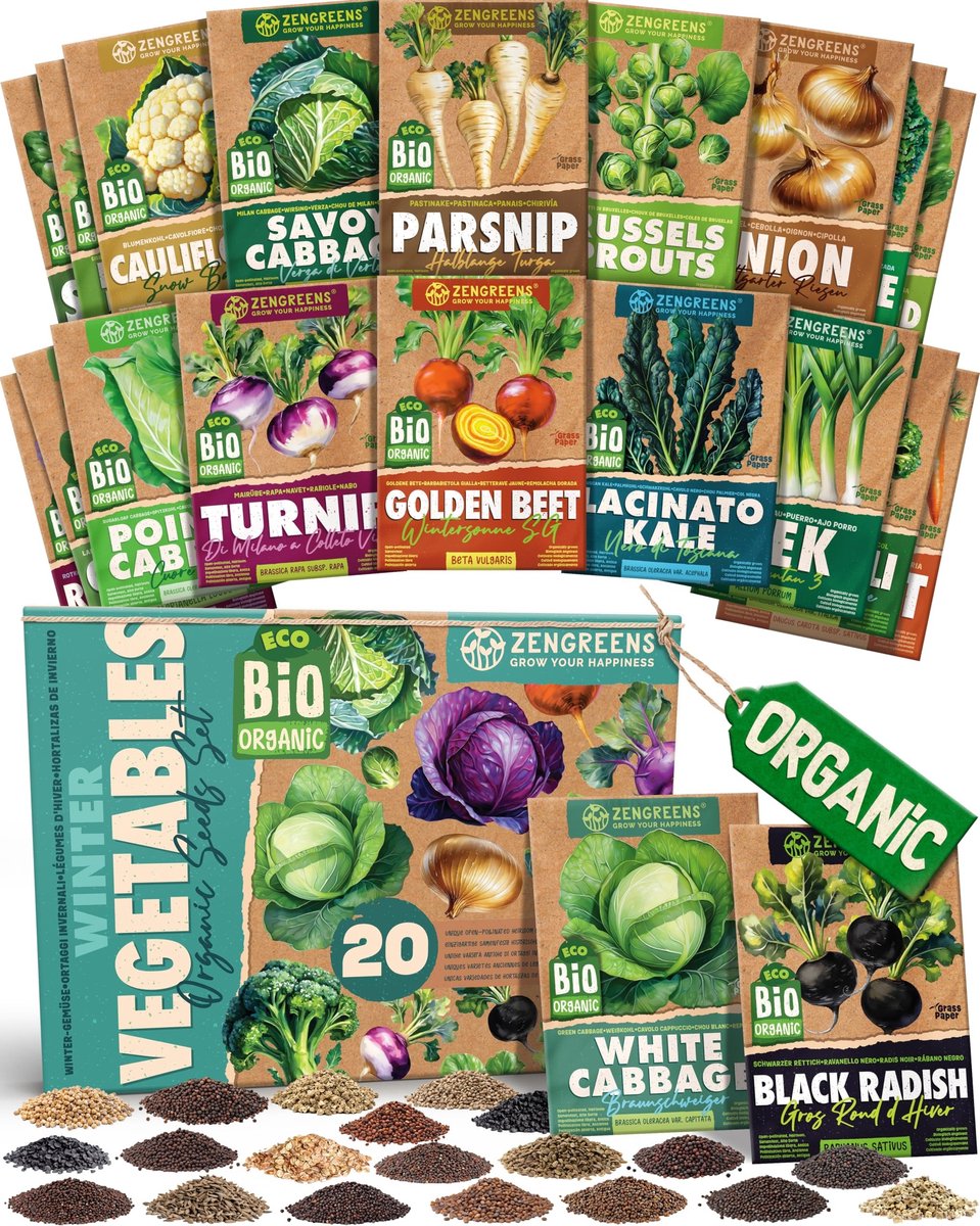 Omgoods - ZenGreens Bio Wintergroenten Zaden Set - 20 Soorten voor Tuin en Balkon