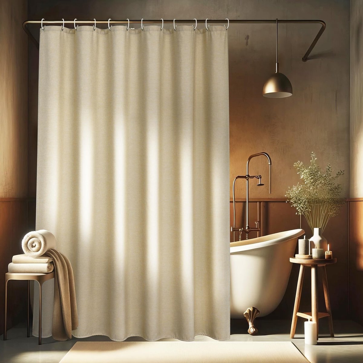 Omgoods - Douchegordijn 200 x 200 cm Beige Waterdicht Textiel