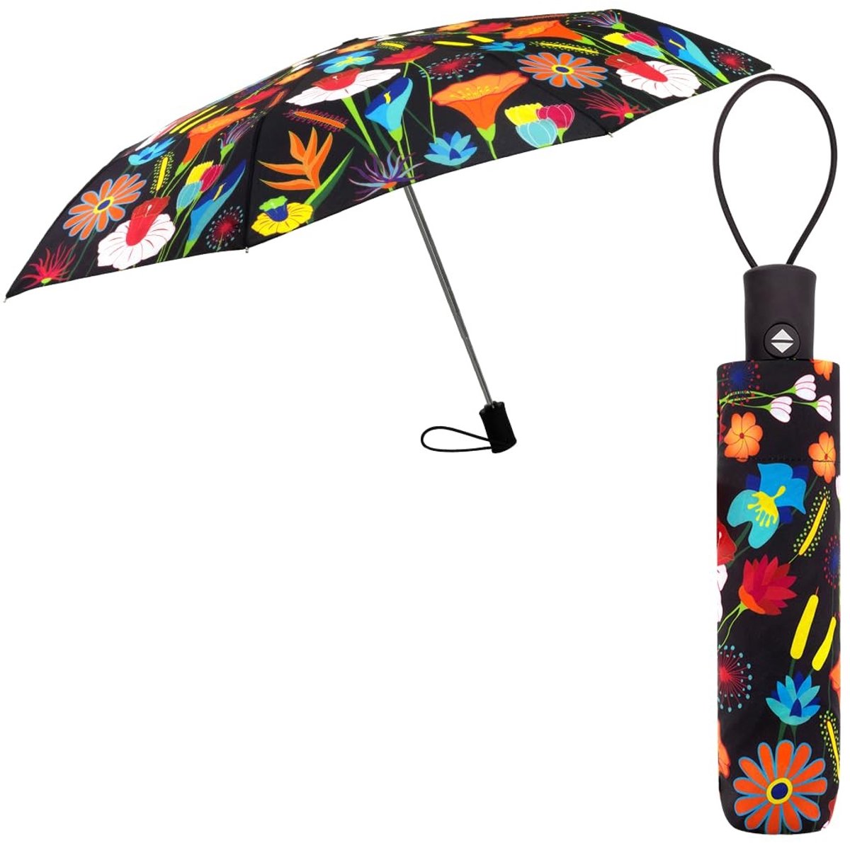 Omgoods - Automatische Vouwparaplu met Bloemenprint - Handbagageformaat