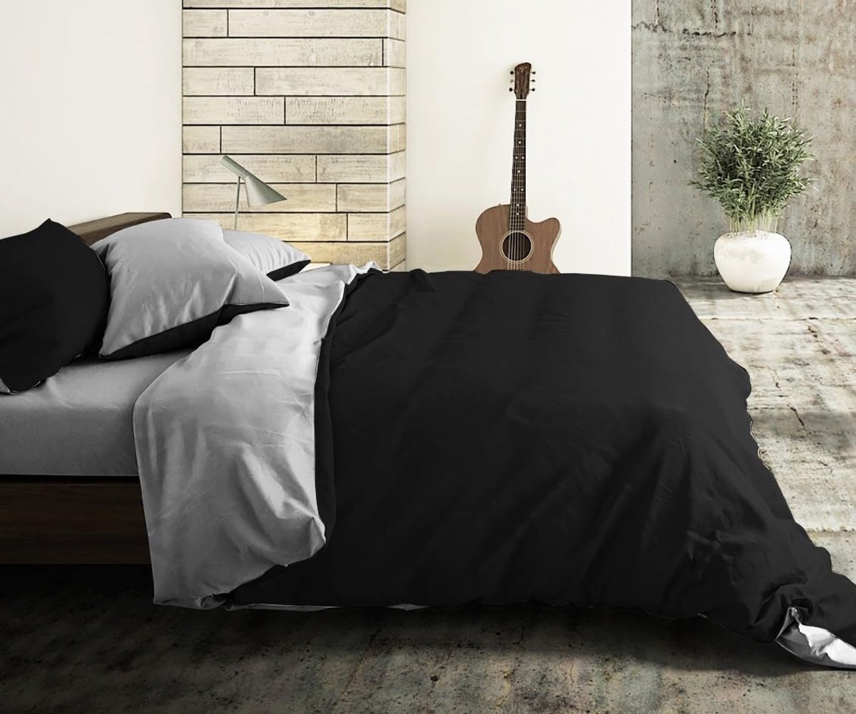 Omgoods - Elegante Duvetset van 100% Italiaans Katoen in Black-Grey