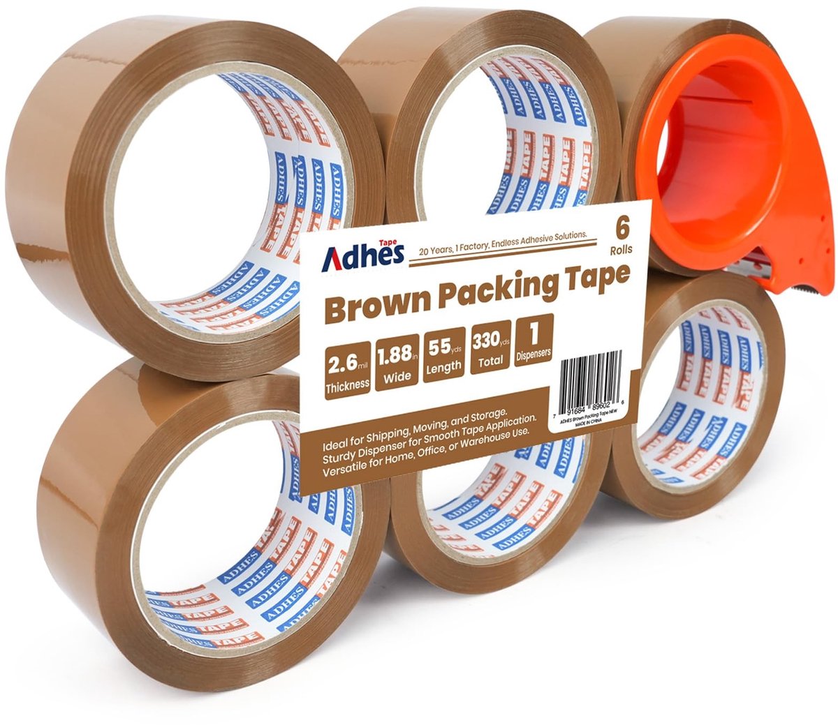 Omgoods - Adhes Packaging Film 6 Rollen - 48mm x 50m Bruine Verpakkingstape met Cutter
