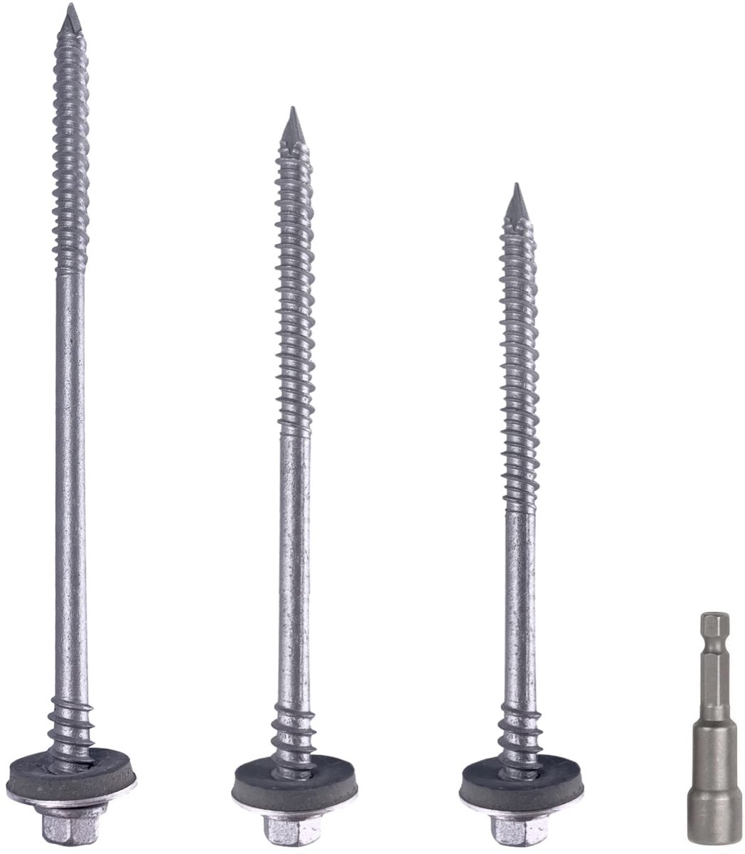 60 stuks zeskantkop zelfboren 6,4 x 140 mm koolstofstalen schroeven met EPDM ringen voor bevestiging sandwichpanelen (60, 6,4 x 140 mm)