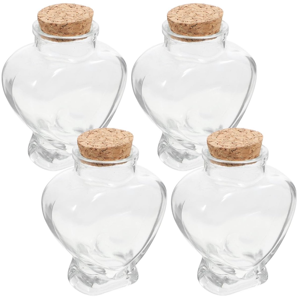 Omgoods- Glazen Potten 4 Stuks - Decoratieve Flessen - Hartvormig - Kurkdeksel - Reisidee - 160 ml - 10,3 x 8 x 4,3 cm