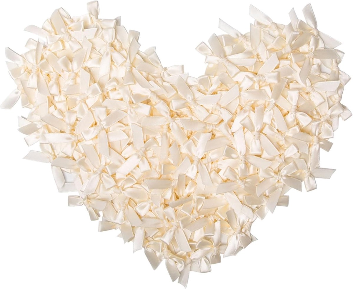 200 stuks beige satijnen strikken, klein, 4,5 cm, kleine decoratieve strikken om te knutselen, satijnen strikken, mini satijnen linten, strikken voor scrapbooking, kaarten, geschenkverpakking,