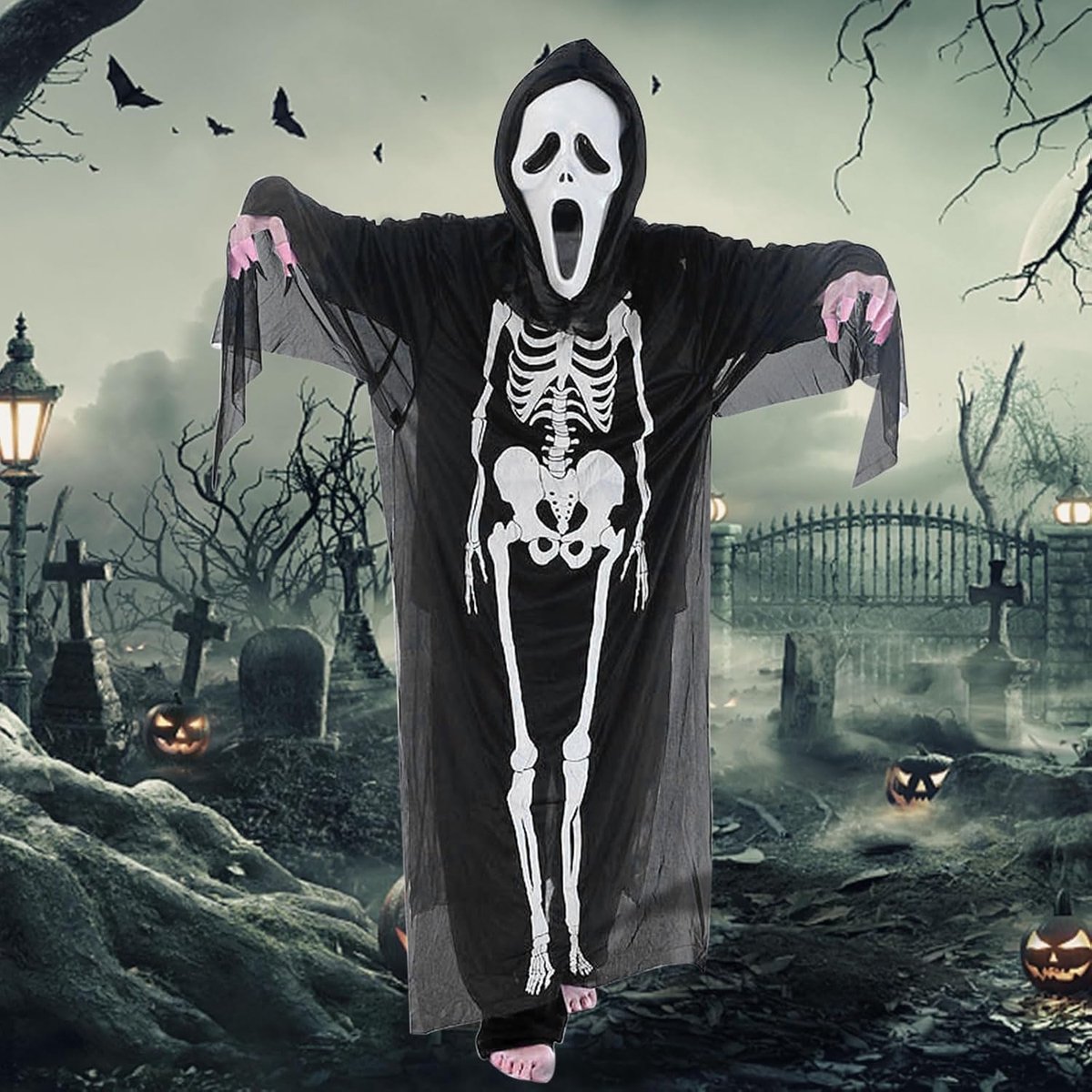 Halloween skelet 90 cm, Halloween kinderkostuum skeletkostuum, Halloween skeletkostuum kinderen, griezelige zombie, Halloween, carnavalskostuum voor Halloween, feest en feestelijke decoratie