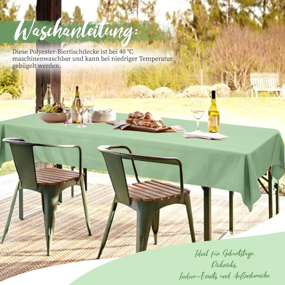 6-pack premium biertafeltafelkleed universeel voor 50 cm en 70 cm biertafelhoezen 100x250 cm polyester rechthoekige tafelkleden (salie groen)