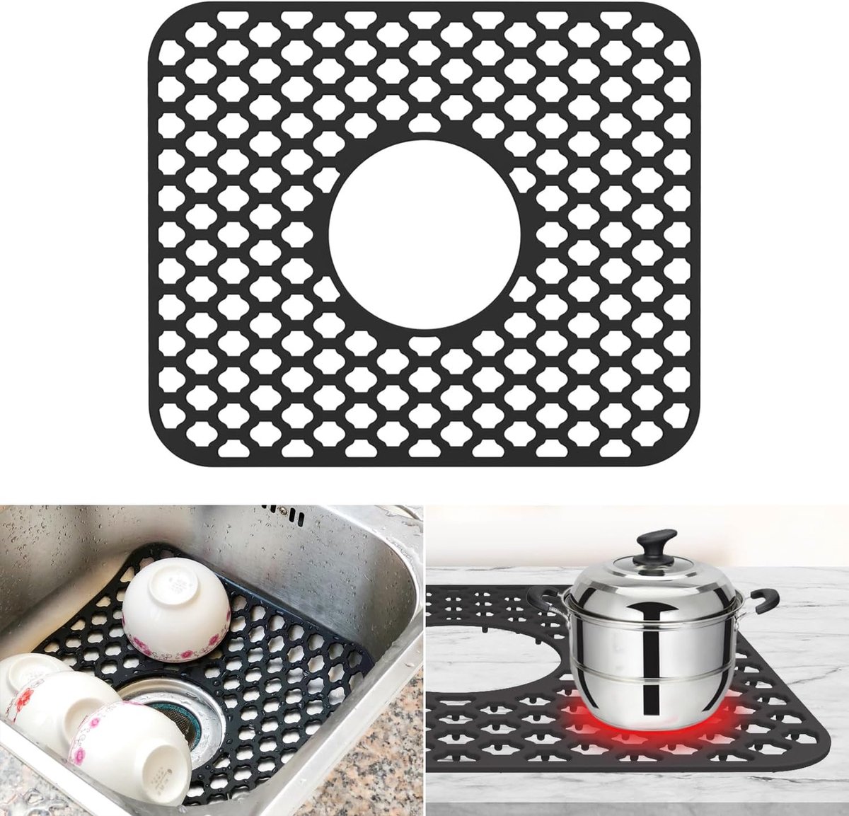 silicone, 34 x 29 cm, rechthoekig, hittebestendig, spoelmat voor spoelbak, antislip, voor keuken, inklapbare spoelbak
