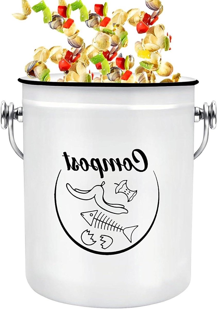 Compostbak Keuken - Compostcontainer Teller - Voedselafval Verzamelen - Boerderijvorm Design - 5 L - Uniek