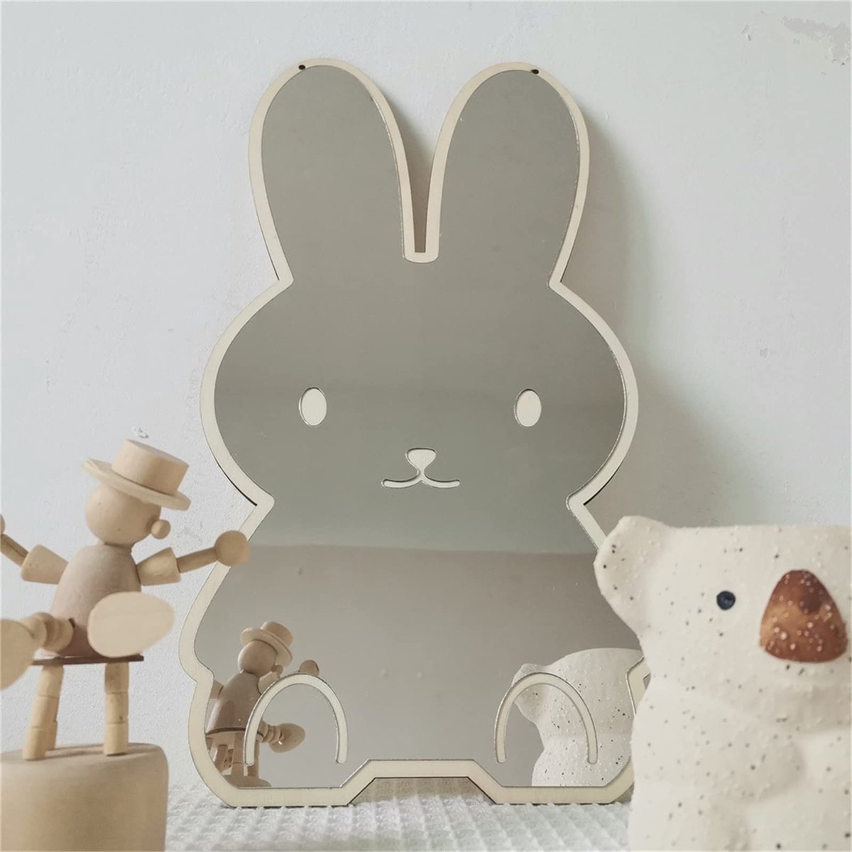Omgoods - Kindvriendelijke Acryl Muurspiegel met Konijn en Beer - Decoratie voor Kinderkamer
