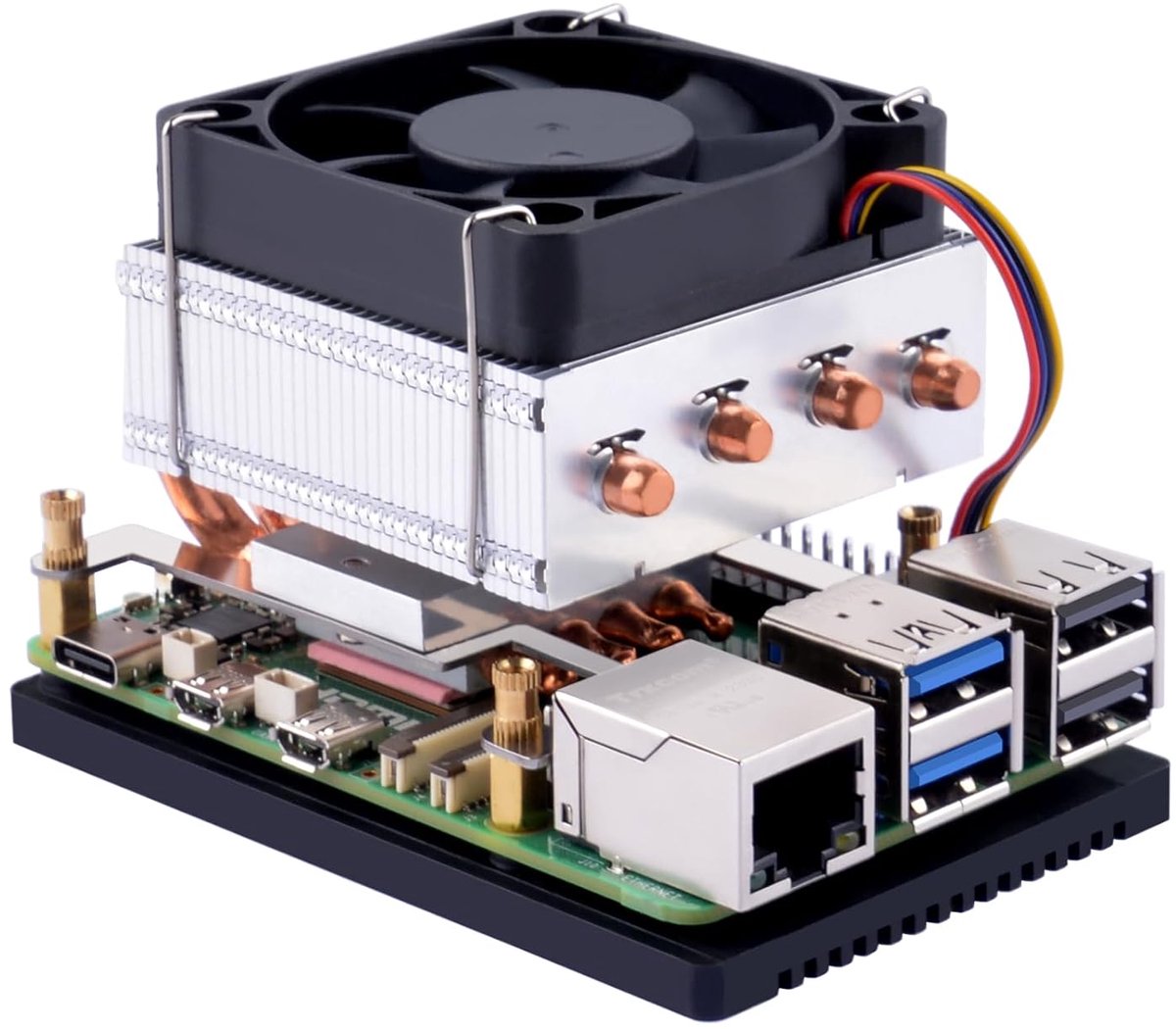 Low-Profile Plus CPU-Koeler voor Raspberry Pi 5, Aluminium Active Cooler met Koelventilator (Pi 5 Niet Inbegrepen)
