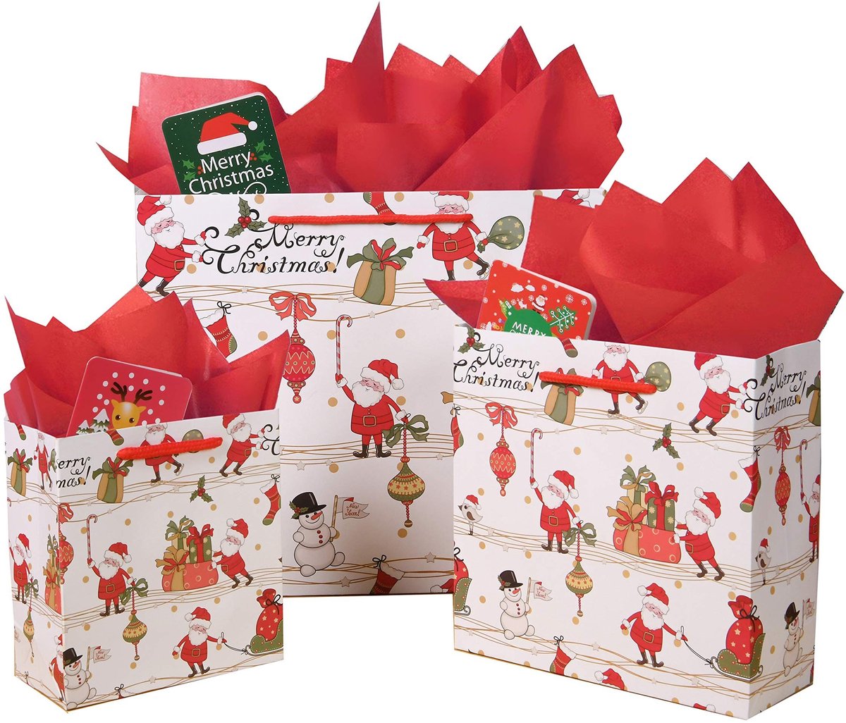 Omgoods - 12 Stuks Kerst Cadeau Tassen met Tissue Papier en Wenskaarten