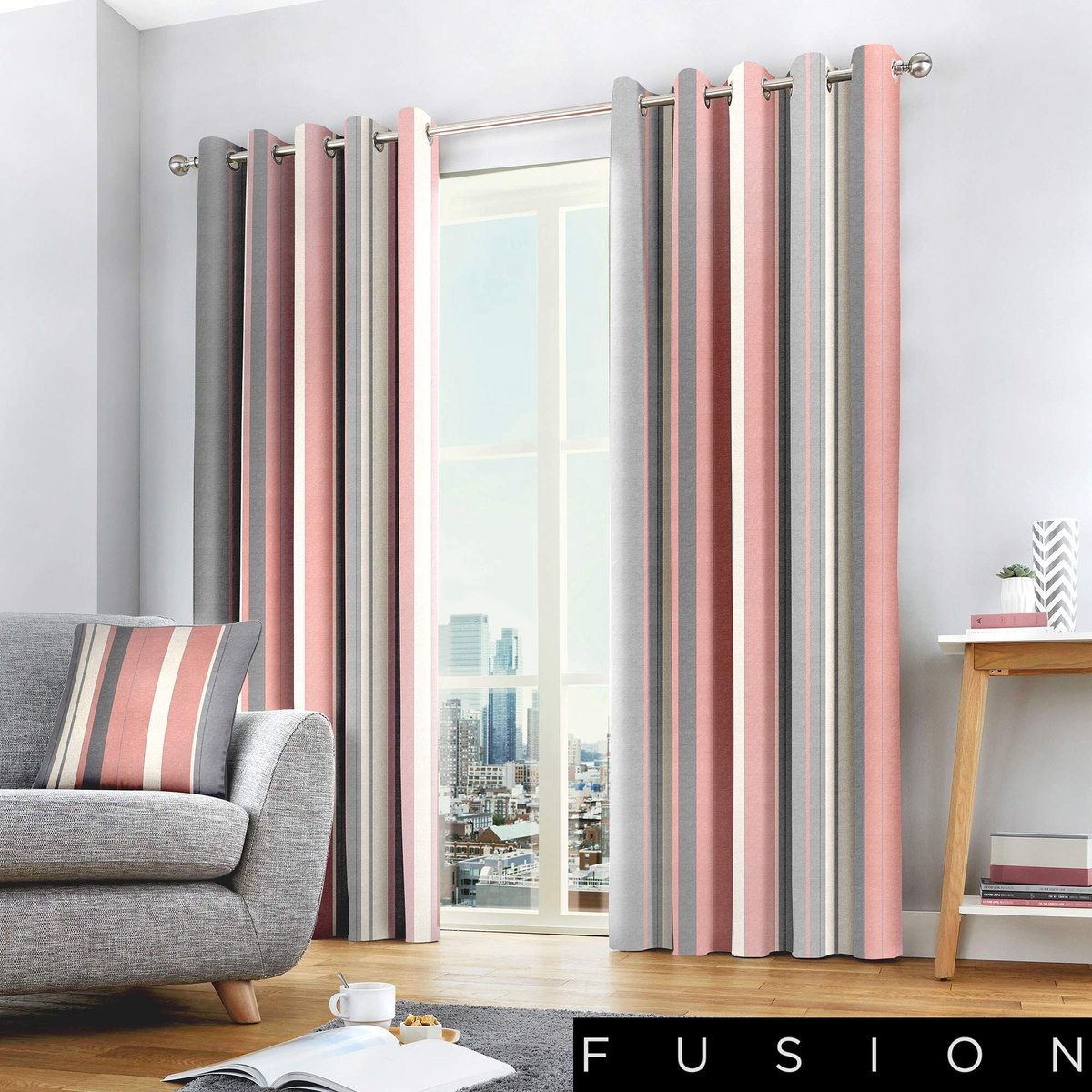Omgoods - Fusion Gordijnen met Strepen - Katoen en Polyester - Blush