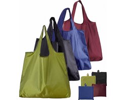 Opvouwbare Boodschappentassen - Set van 4 - 64 x 52 cm - Big Shoppers - met Geïntegreerd Binnenzakje - voor Supermarkt, Camping & Reizen - Max. 20kg Draagvermogen - Zwart, Groen, Wijnrood & Donkerblauw