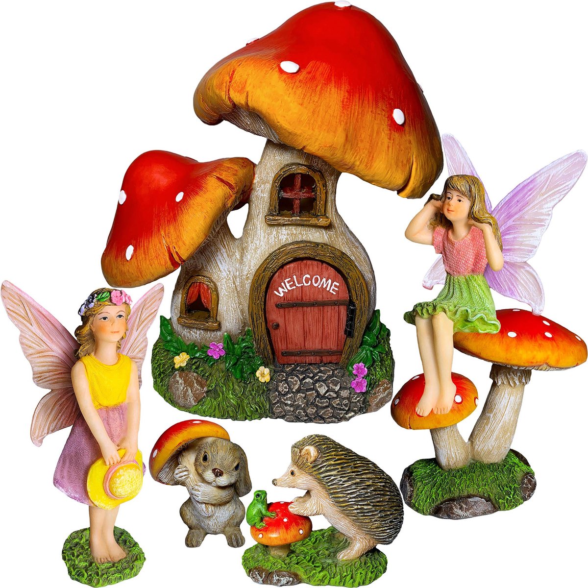 Omgoods - Fairy Garden Miniatuurset - Paddestoelhuisje Set van 6 Stukken voor Buiten of Binnen