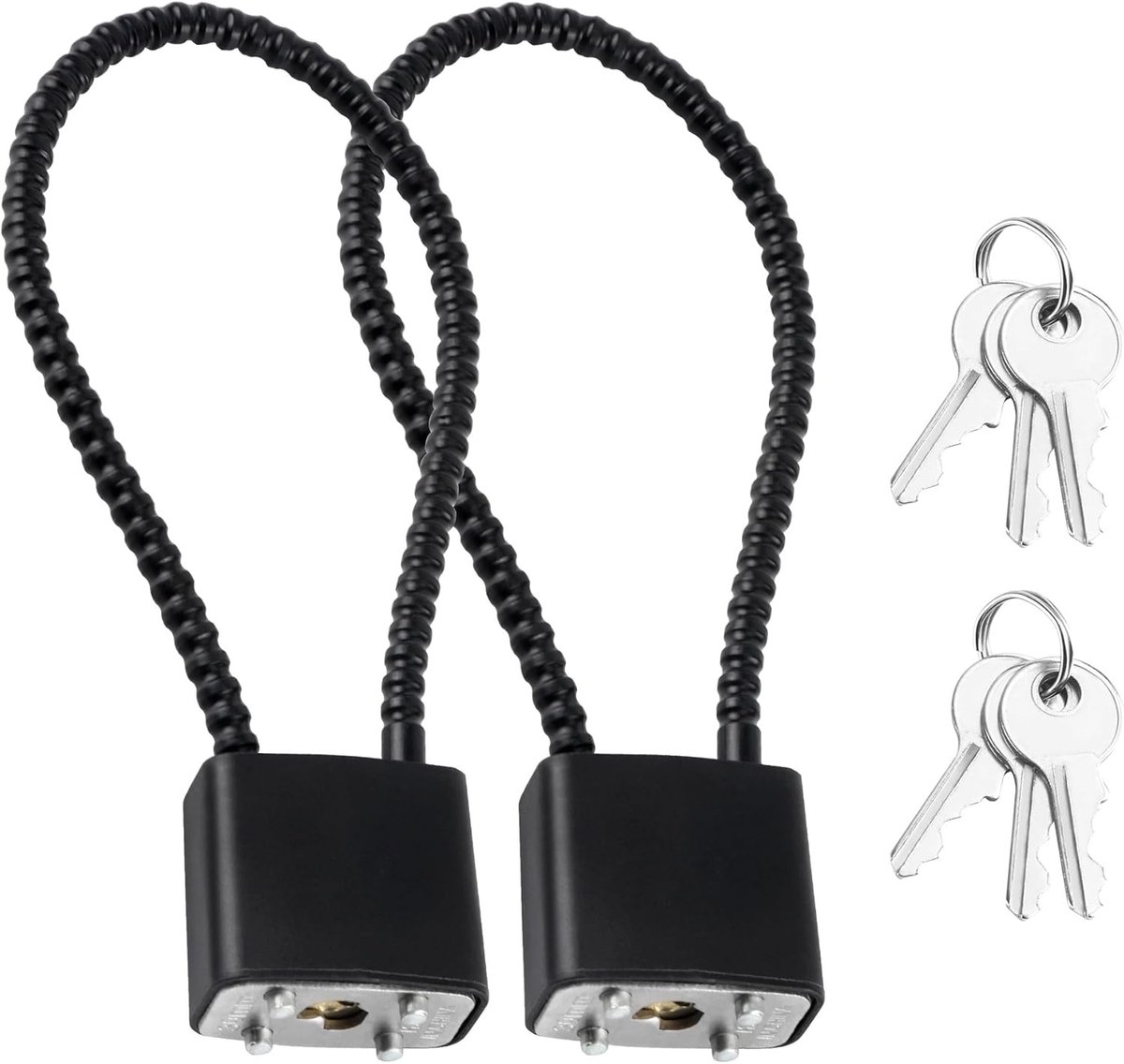 Universele Sleutelslot Kabelsloten - 2 Stuks Lange Hangsloten met Haken voor Fietsen, Koffers en Meubels (Zwart, 28cm)