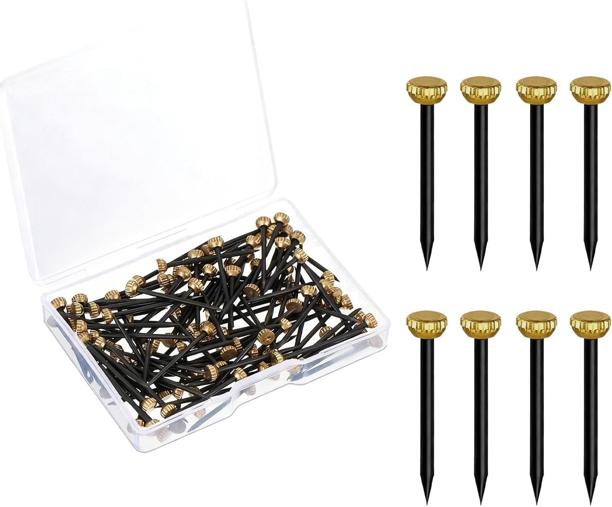 Set van 100 Messing Betonnen Spijkers 1.3 x 25 mm met Opbergdoos, Ideaal voor Foto's en Wanddecoratie, Duurzaam en Stijlvol