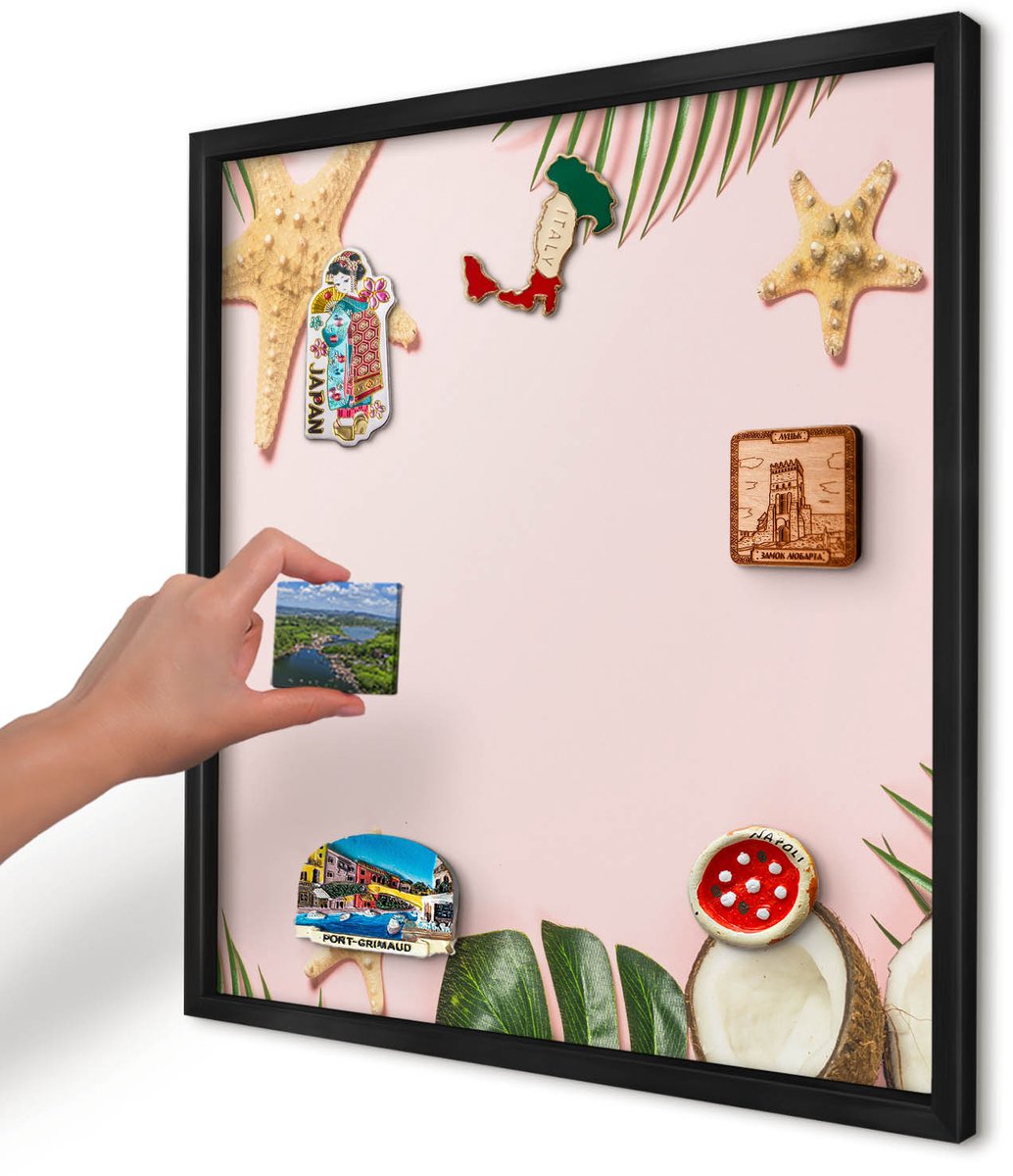 Artprintcave Roze Magneetbord mit Zwart Frame - 50x50 cm - Tropische Vakantie Bord Voor Magneten - Illustratief Magneet Bord mit Frame - Natuur