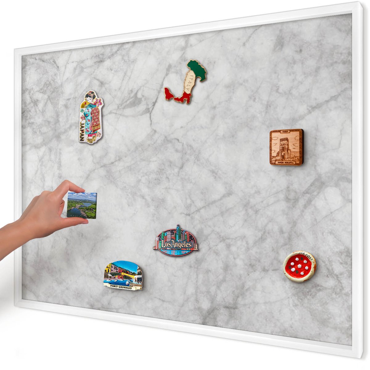 Artprintcave Grijs Magneetbord mit Witte Lijst - 100x70 cm - Grijs Marmer Magneet Bord mit Frame - Minimalist Notitiebord - Texturen