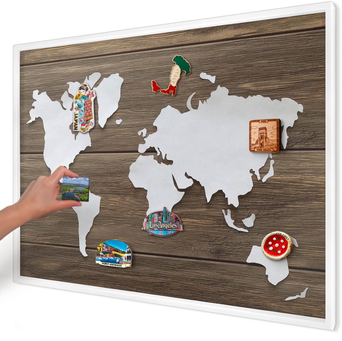 Artprintcave Bruin Magneetbord mit Witte Lijst - 100x70 cm - Houten Kaart Wandbord Magnetisch - Minimalist Magneet Bord mit Frame - Kaarten