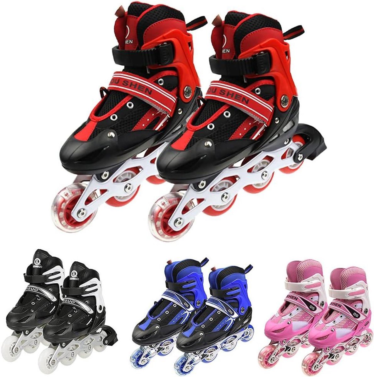 Verstelbare Inline Skates Rolschaatsen Beginners Buiten Sporten Drievoudig Vergrendelingssysteem 4 Maten Verstelbaar