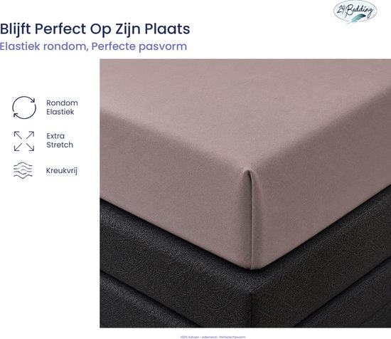 24-Bedding - Jersey Topper Hoeslaken - Topdek Hoeslaken Jersey - Extra zacht - 97% katoen - 3% Elastaan - 80x220 cm - Taupe - 5 t/m 15 cm hoogte.