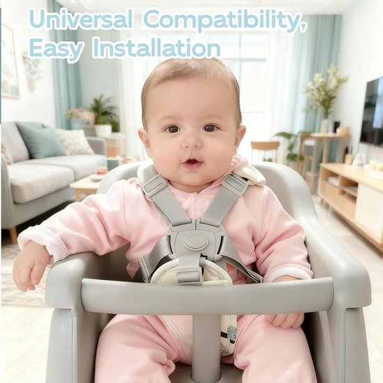 5-punts veiligheidsgordel voor kinderen, verstelbare riem voor kinderstoel, kinderwagen en autostoel, universele riem met gesp en afneembare bandjes — afbeelding 2