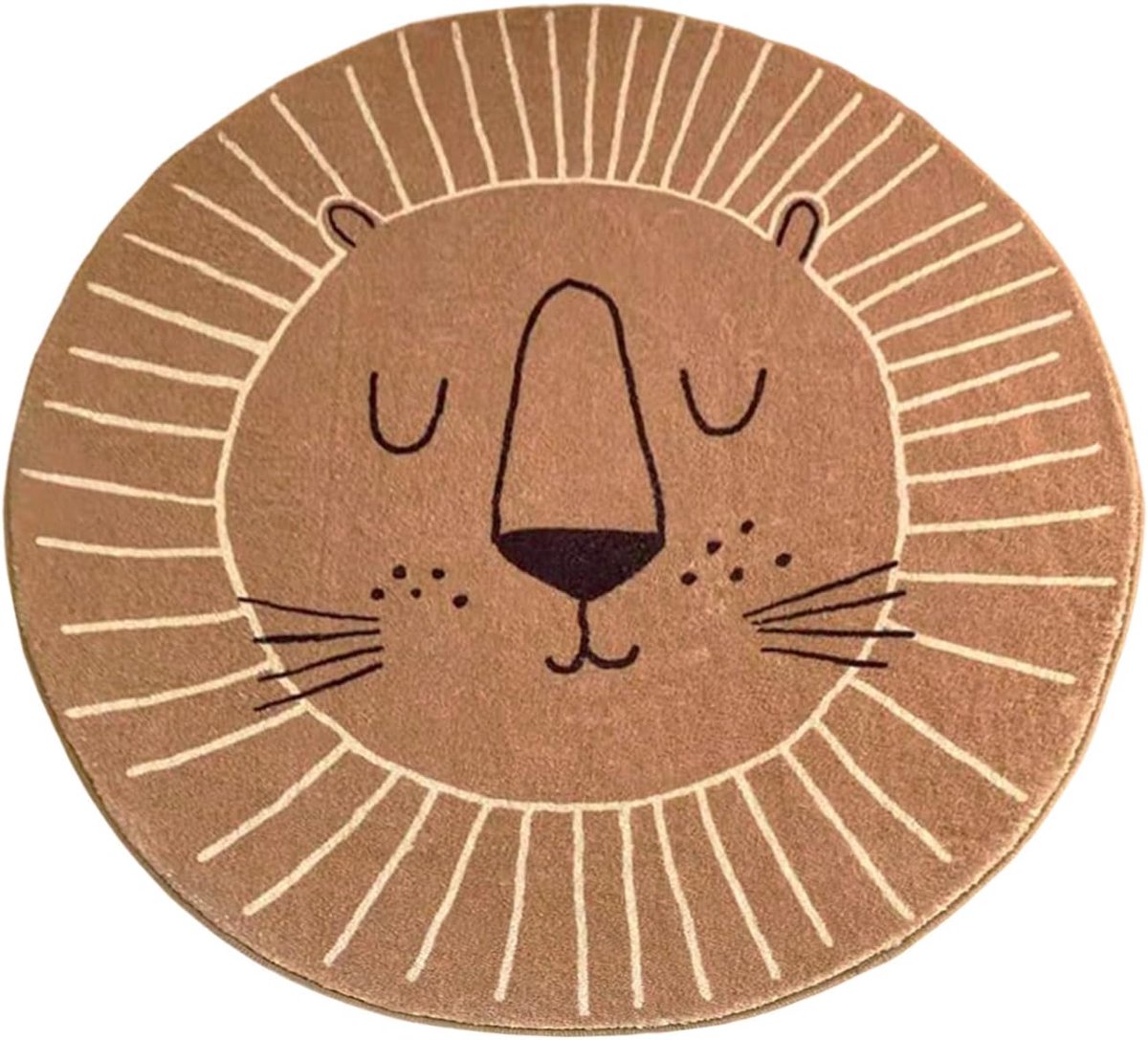 SnelShoppen - 1 Stuk Kinderen Kruipkleed, Rond Cartoon Dieren Kleed, Wasbaar Kinderslaapkamer Tapijt 60x60 cm Bruin voor Speelkamers