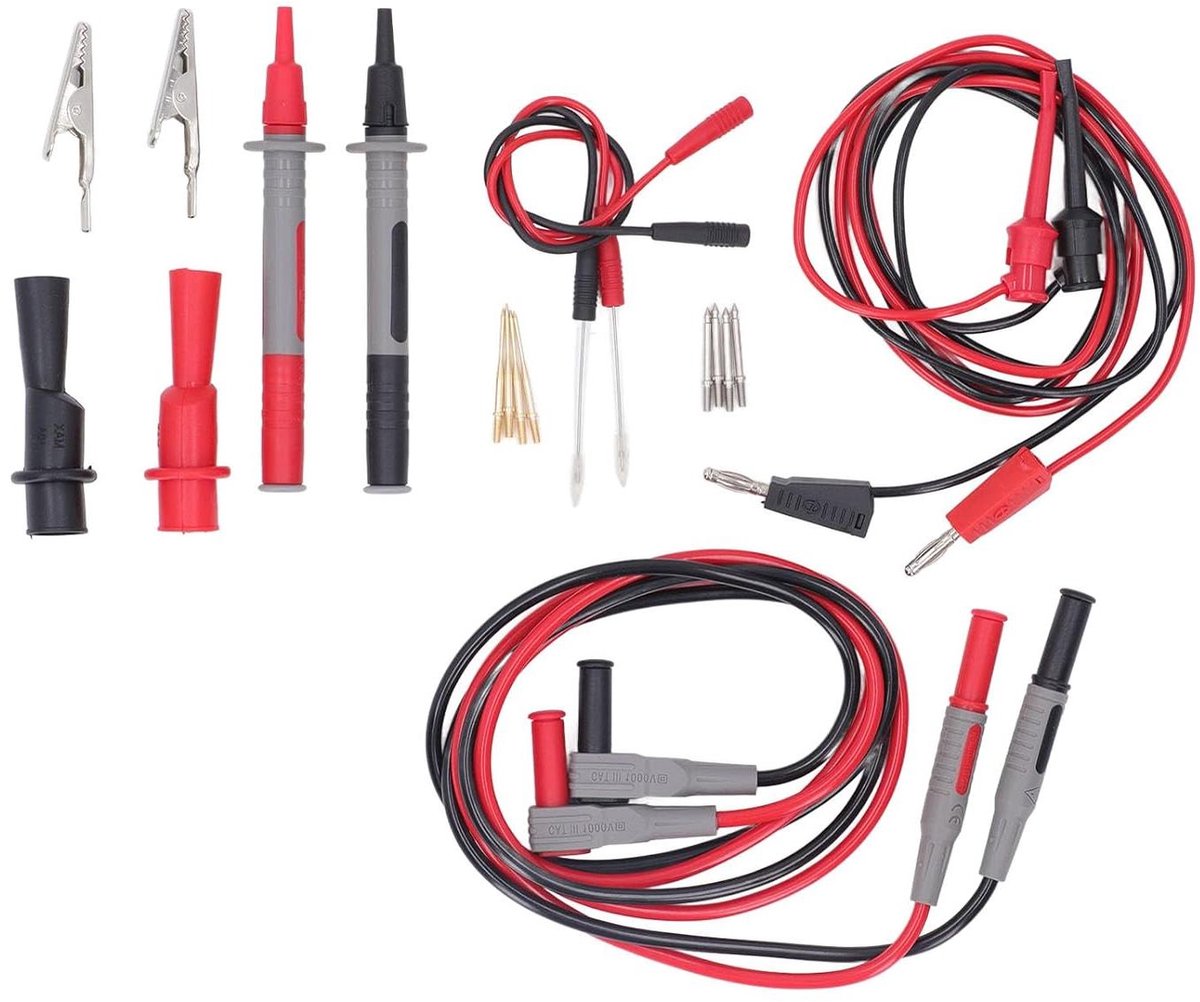 Multimeter Meetsnoerenset - Testkabels Krokodillenklemmen - Elektrisch Testen - Messing Sondes Koperdraden - CAT III - Zwart