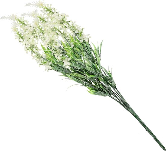 Realistische Lavendel Plant - Kunstlavendel Decoratie - Huis Decoratie - Onderhoudsvriendelijk Plastic - 39 x 12 x 3 cm - Wit