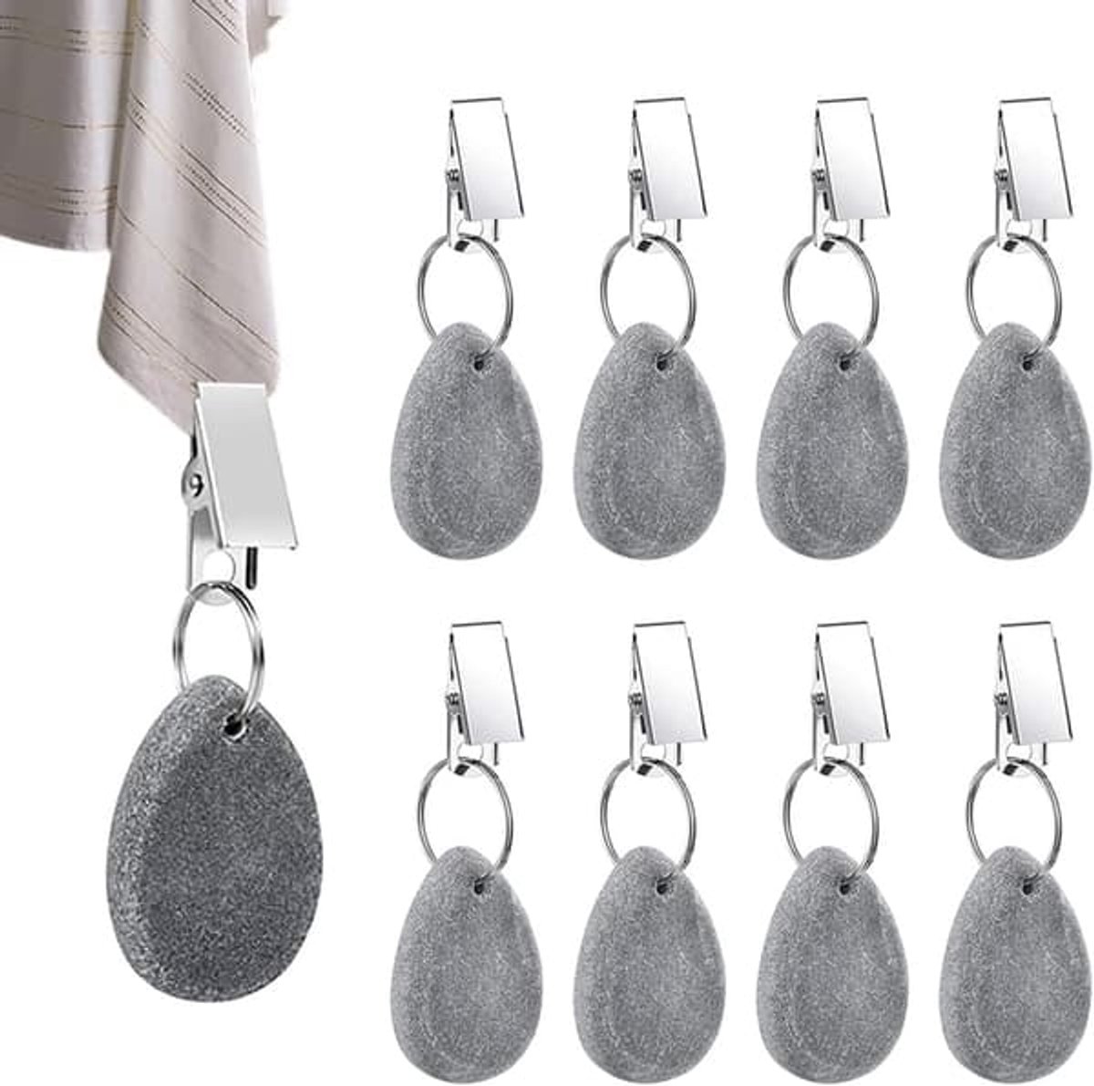 8 tafelkleedhangers, tafelkleedhaken, stenen tafelkleedhangers en haken met metalen clips (drip gray).