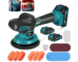Yofidra Polijstmachine - Poetsmachine Auto - 150 mm Dubbele Actie - 6 Snelheden - met 2x 2.0Ah Accu en Autopoetskit- voor Waxen, Polijsten & Lakherstel