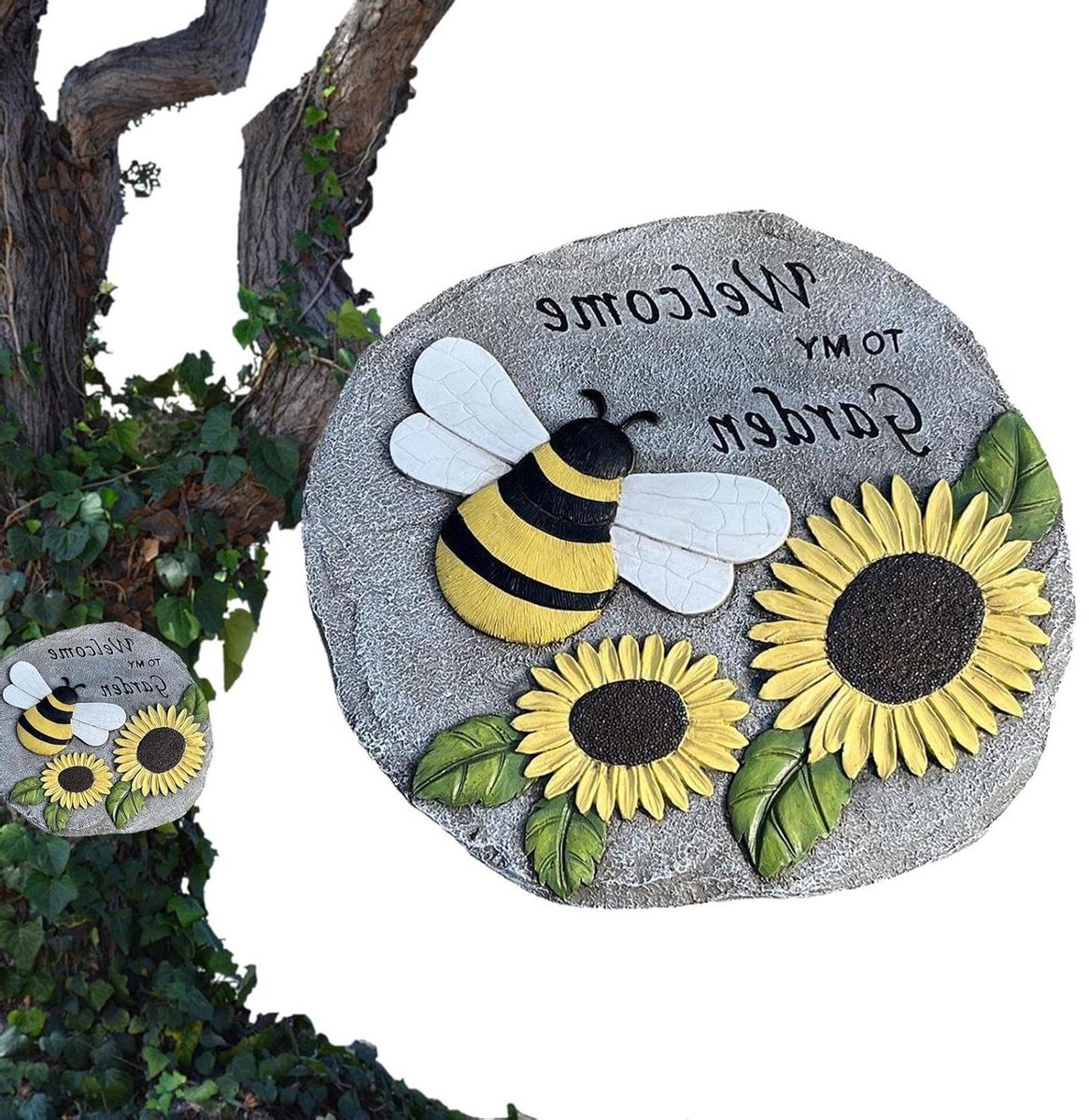 Tuin Stapstenen - Decoratieve Stenen Pad - Tuinpad Aanleggen - Zonnebloem en Bij Design - 23.5 cm - Standaard
