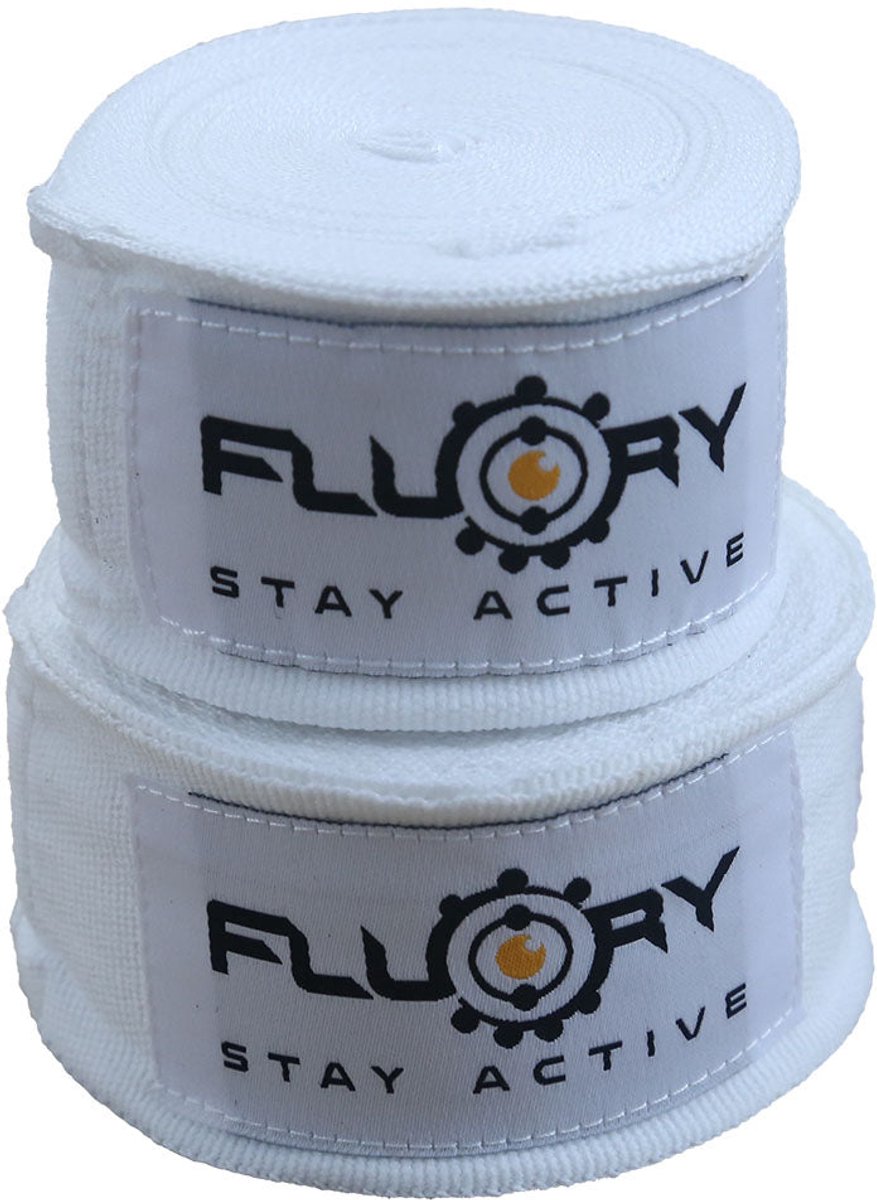 Fluory Boksbandages / Handwraps – Wit – 400 cm – per Paar -