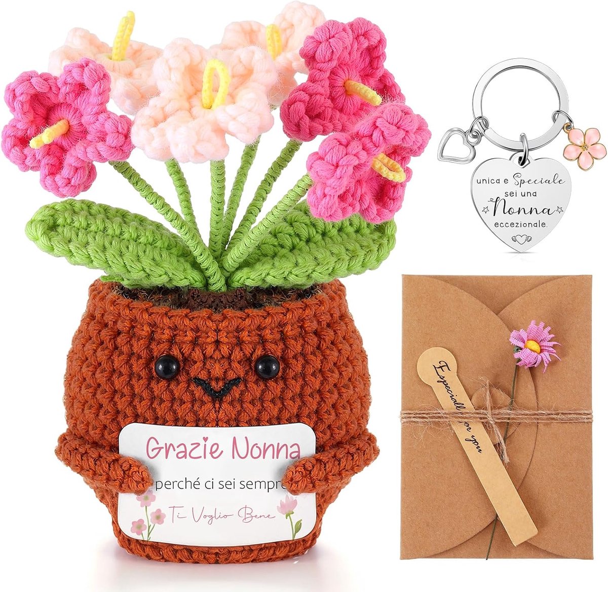 Verjaardagscadeau Voor Oma Positieve Gehaakte Bloemen en Sleutelhangers Voor Oma Grootouderdagcadeaus Van Kleinkinderen en Kerstversiering