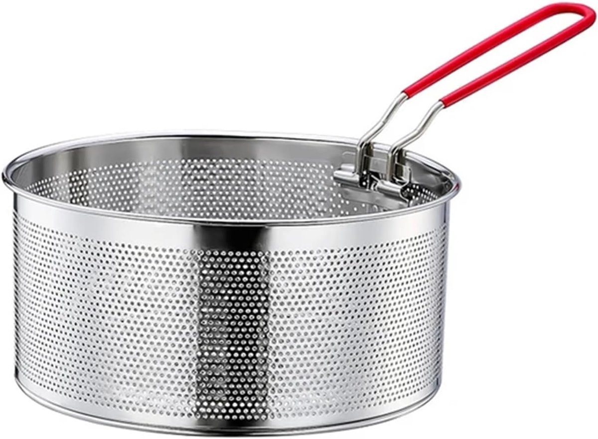 mandje Frituurmand, roestvrijstalen noedelmand keukenzeef met handgreep Pommes mandje Frituurmandje Schopschep Draadschuimkeuken en huishoudzeef (20 cm)