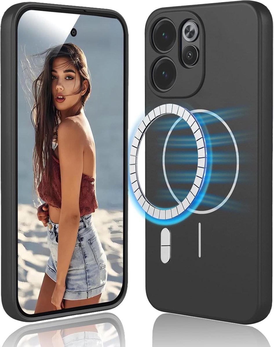 Magnetisch voor Oppo Reno 15F 4G 5G / Reno 15FS 4G 5G - Telefoonhoesje van Vloeibaar Siliconen, Schokbestendig Case, Compatibel met Magnetische Accessoires, Zwart