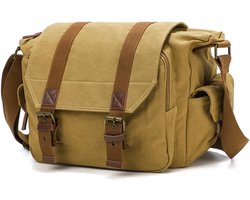 fototas van canvas voor spiegelloze spiegelreflexcamera en laptop 13" Messenger met uitneembare gevoerde tas 34 x 13 x 27 cm #507