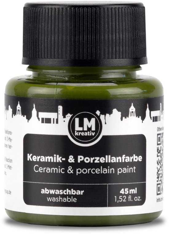 Flesje olijfgroene keramiek- en porseleinverf, 45 ml, afwasbaar.