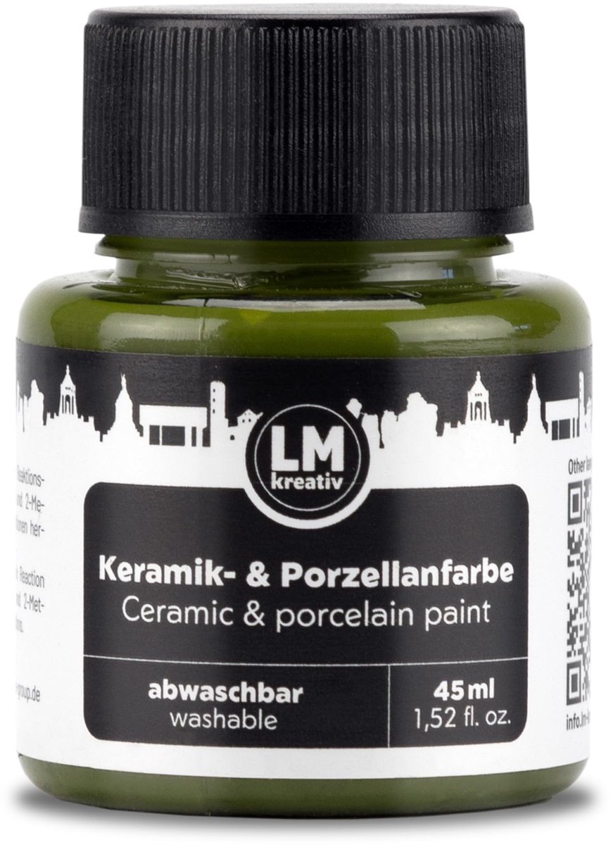 LM-Kreativ Porselein en Glasverf - Dekkende verf - Op Waterbasis - Hittebestendig - Olijfgroen - 45 ml