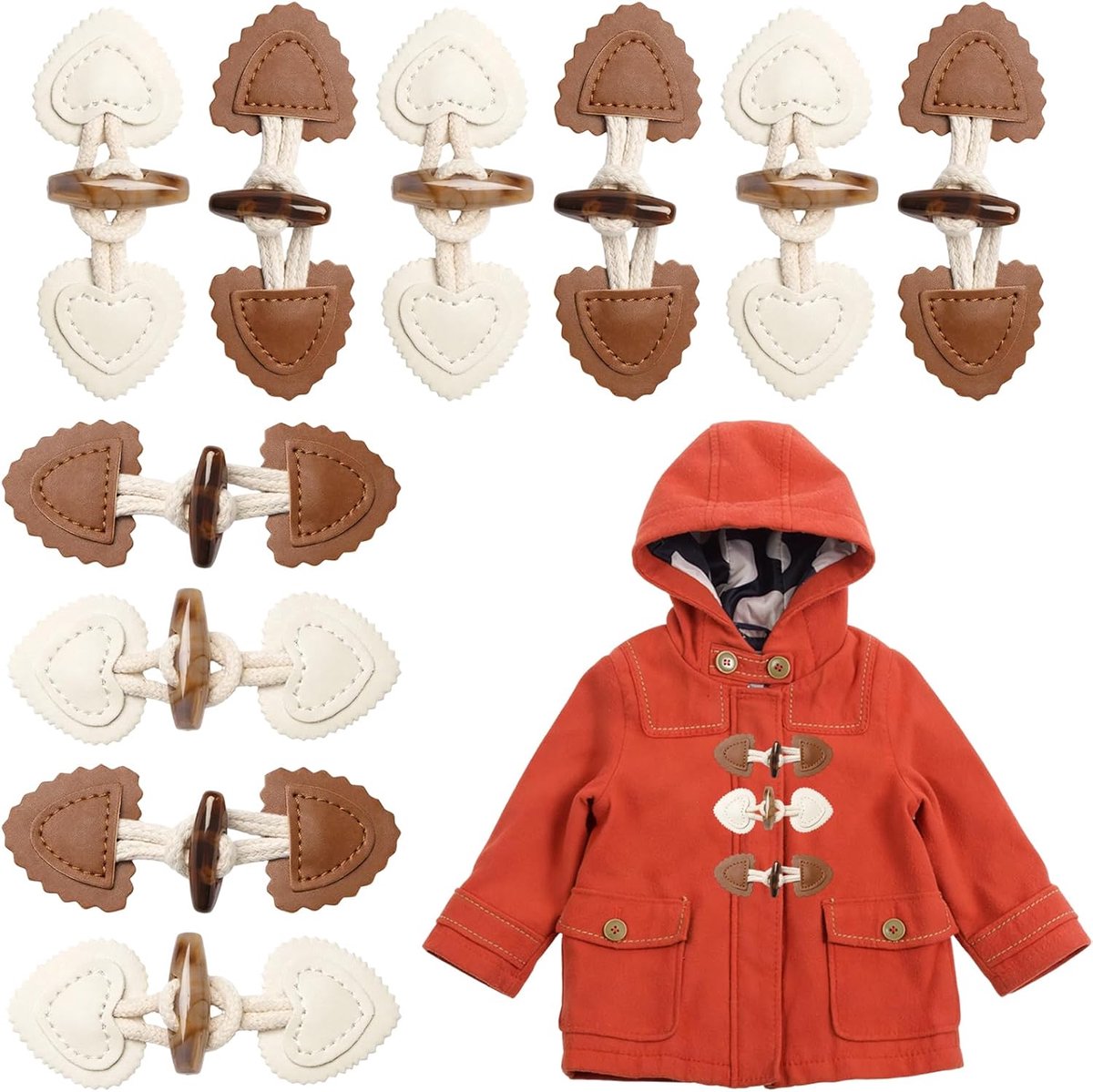 10 stuks, kleine leren knevelknopen, beige en bruin, leren knevelsluitingen, liefde, modieus, voor jas, trui, mantel, kinderkleding, mantel of andere handgemaakte doe-het-zelf kleding