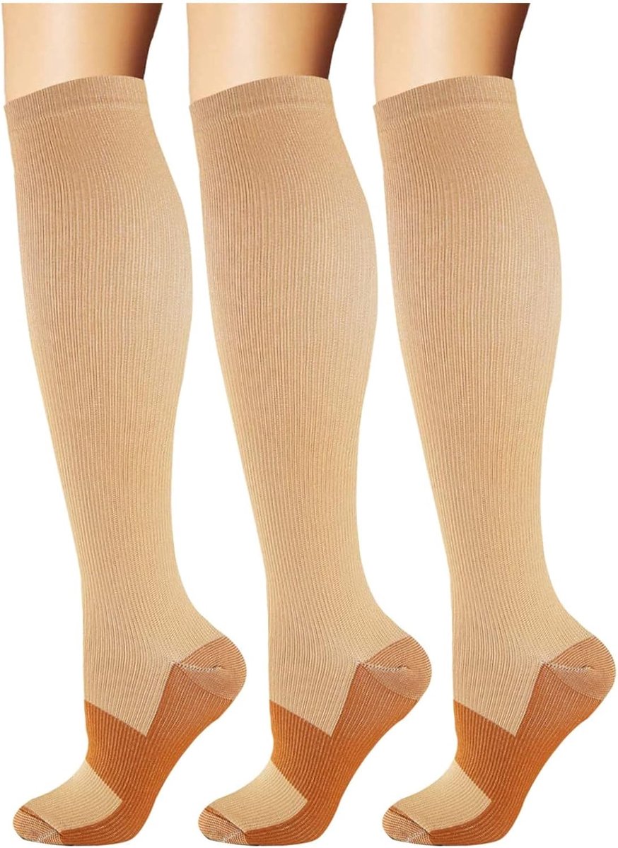 Compressiekousen, steunkousen, reiskousen, kniekousen voor mannen en vrouwen, 3 paar, voor hardlopen, sport, geneeskunde