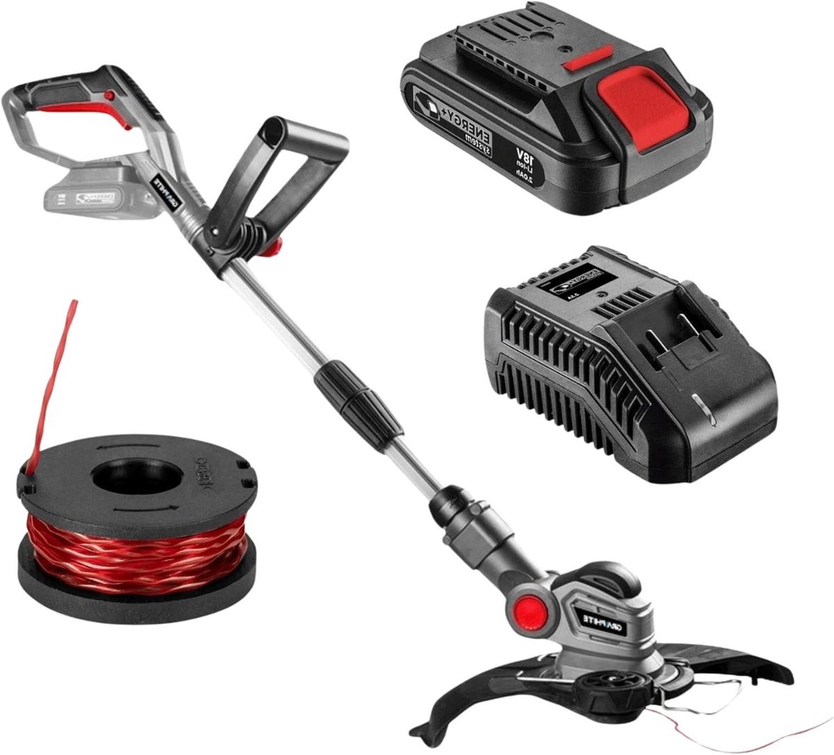 Accu Grastrimmer Set - Elektrische Trimmer Gras - Gazon Onderhouden - Verstelbare Telescoopsteel - 28 cm Snijbreedte - Grijs