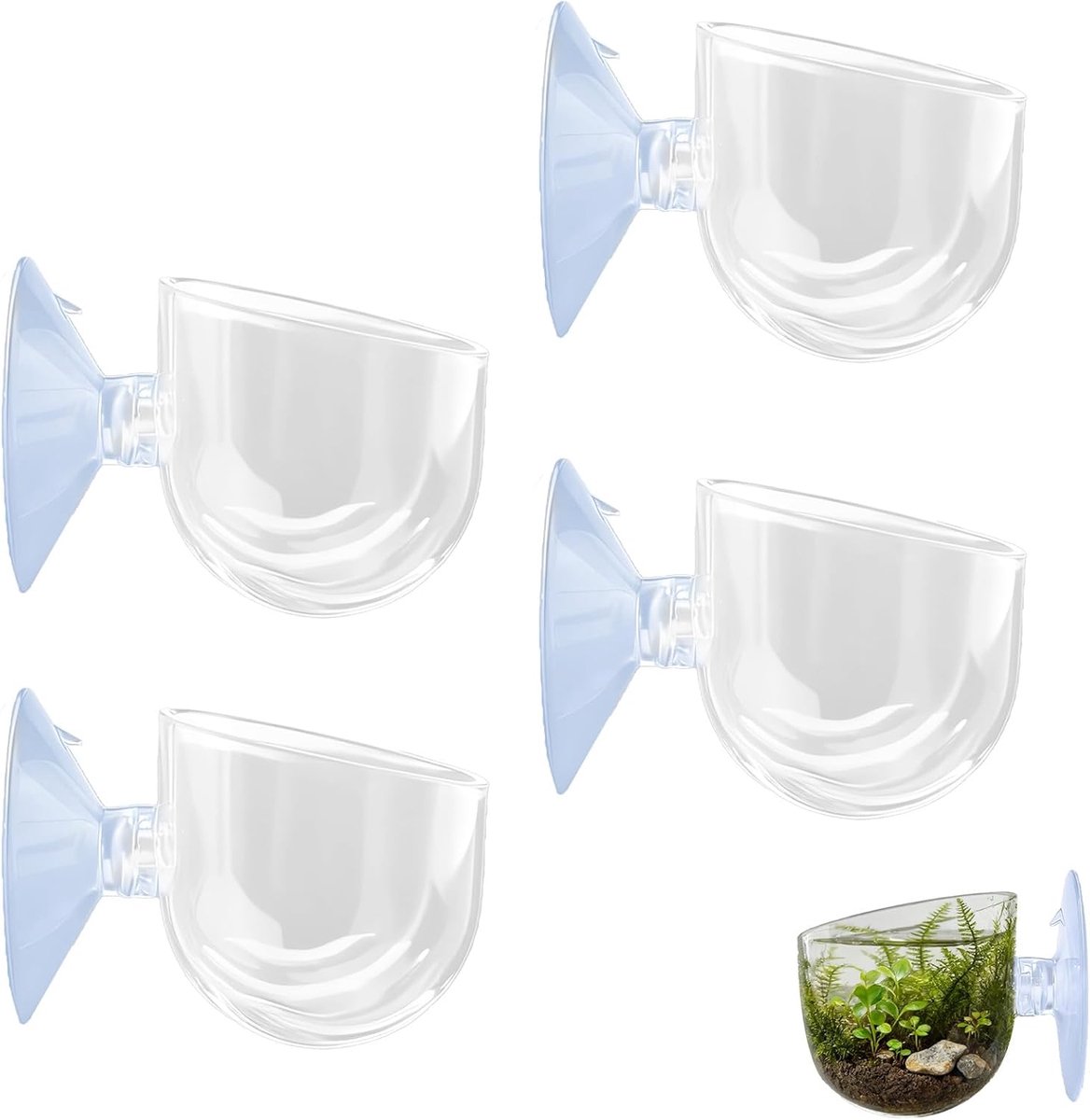 SnelShoppen - Set van 4 Aquarium Plant Holders met Zuignap, Duidelijke Acryl Aquarium Plantenpotten, 4.8 cm, Perfect voor Aquarium Decoraties