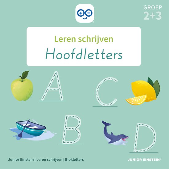 Illustration avec les lettres A, B, C, D. Une pomme, un bateau à rames, un citron et un dauphin.