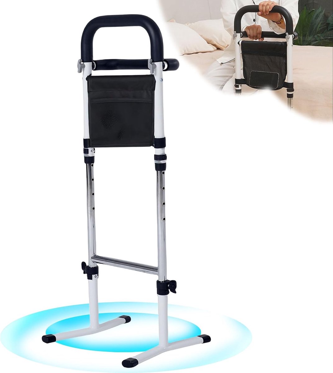 Bed, Opstahulp Sofa, Loophulp voor Senioren, Volwassenen, 5-Stagiever Hoogteverstelbare Opstahulpen voor Toiletten, Stahulp voor Vloer met Tas, Mobiliteitshulpen Draagkracht 150KG