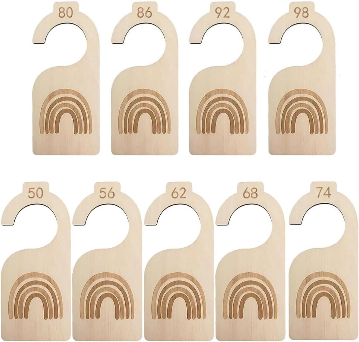 Maatverdeler voor baby's, 9 stuks, kastverdeler, 50 tot 98 kledingverdelers, kleerhangers, maattabs, voor het sorteren van kleding, kinderkamerdecoraties